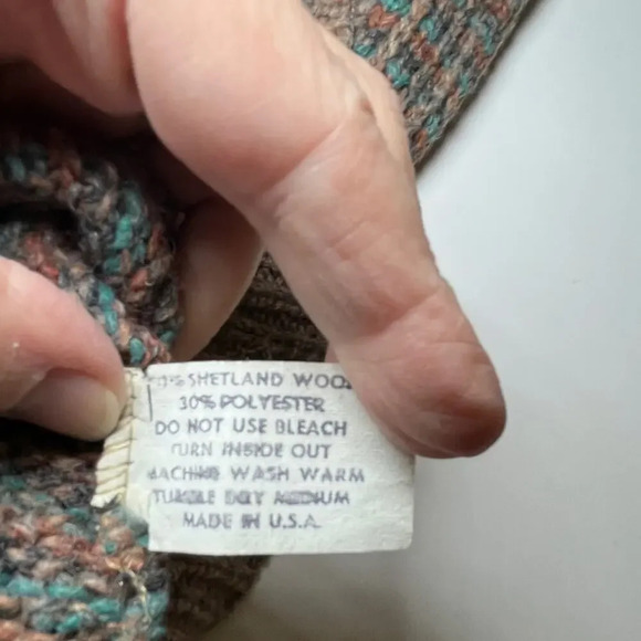 Vintage Panache Knit Sweater Vest Medium Brown Teal Tweed V Neck Academia USA - Picture 9 of 12